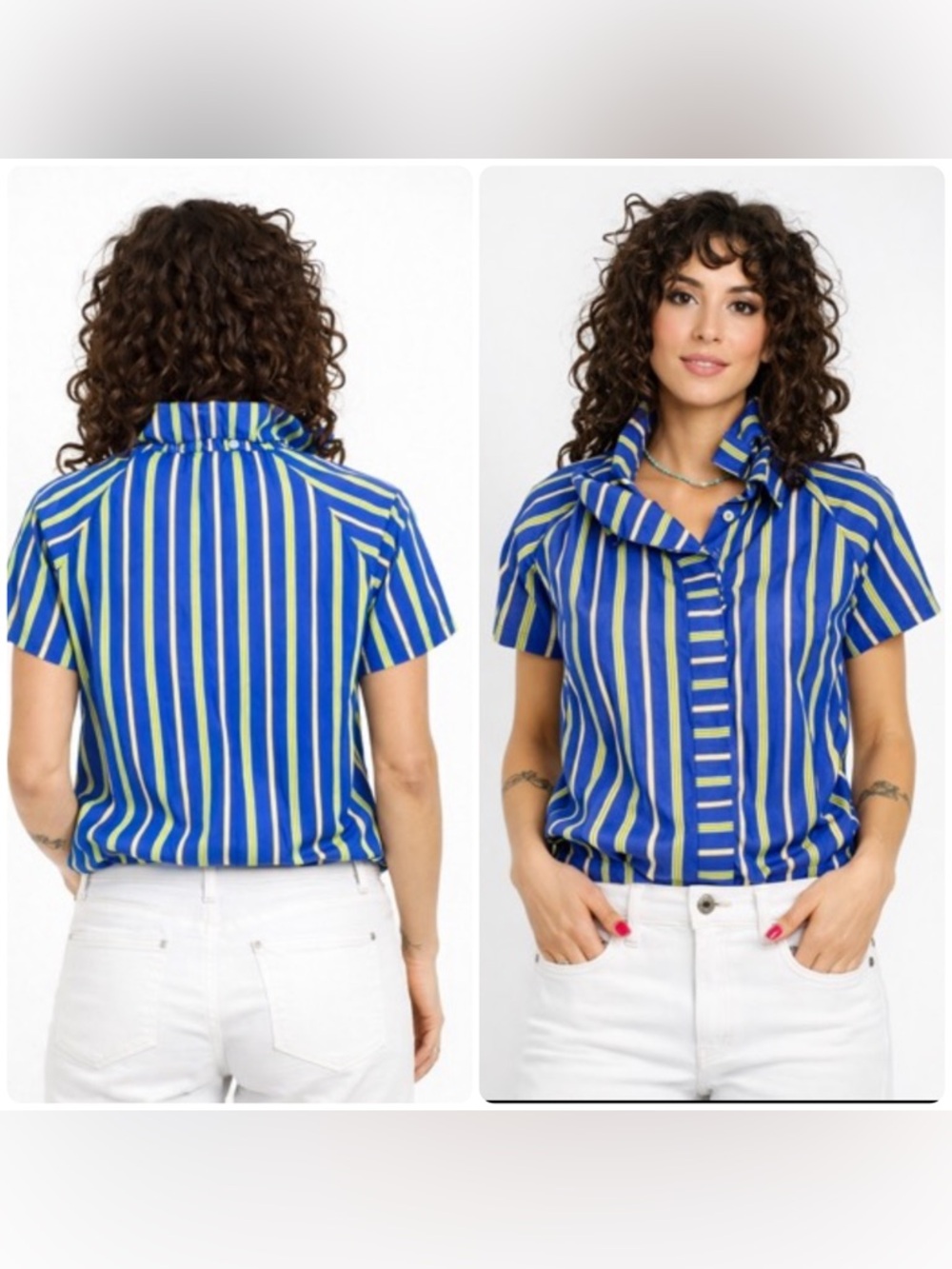 New! A Shirt Thing Stella Blue, White & Green Stripe Button Down Top 💙 Small